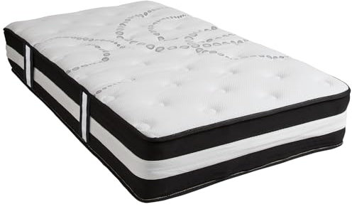 Flash Furniture Hybrid-Matratze mit Federkern und Schaumstoff, für Einzelbett, mittlerer Härtegrad, Taschenfederkern-Matratze mit Schaumstoff, 90 x 190 x 30 cm, Weiß