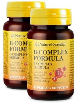 Nature Essential - B-complex Fórmula 500 mg - Pack 2 Unidades - 30 Perlas - Vitaminas B, C, E y Biotina - Facilita el Correcto Funcionamiento del Organismo