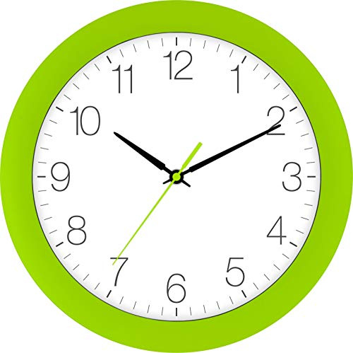 Eurotime Funkwanduhr, 30 cm, Hellgrün Grün, Kunststoffgehäuse, gewölbtes Echtglas, automatische Zeitein- und Zeitumstellung von Sommer- und Winterzeit, klares Zifferblatt, 52800-09-2