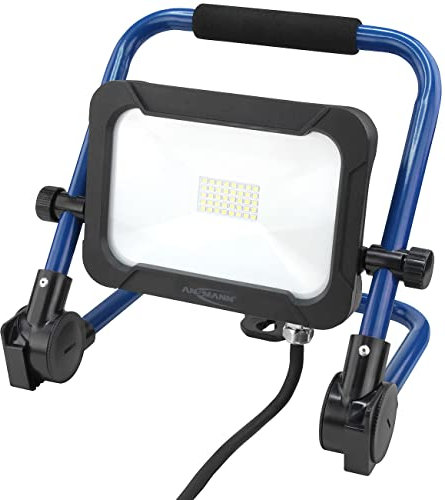 ANSMANN Baustrahler LED 20W – Arbeitsstrahler mit farbechter Wiedergabe CRI 80, Arbeitsleuchte IP54 wetterfest, Standfuß mit Stativ Montagevorrichtung