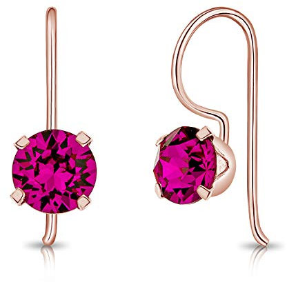 DTPSilver - Damen Haken Ohrringe 925 Sterling Silber Rosèvergoldet mit Kristallen von Swarovski® Elements 6 mm Runde - Farbe : Fuchsie