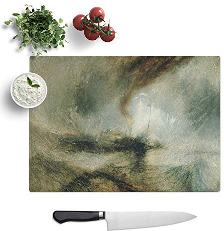 Kitchen Chopping Board Glass - J.M.W. Turner (Joseph Mallord William Turner) Snow Storm - Textured Worktop Saver Cutting Board - Heat Resistant, Shatterproof and Hygenic - 39 x 28.5 cm