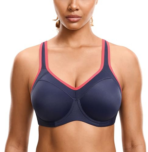 SYROKAN Women's High Impact Sports Bra Underwire Full Support Racerback Padded Running Bra Ink Blue 38F