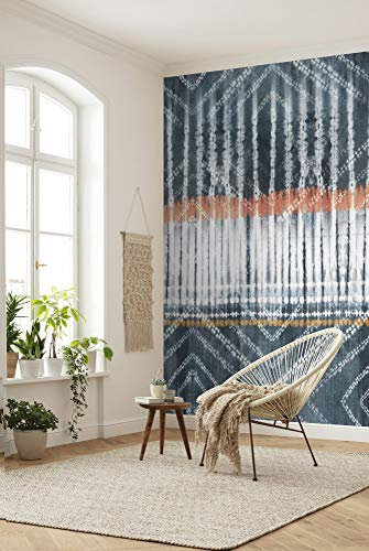 Komar X4-1012 - Carta da parati in tessuto non tessuto, dimensioni: 200 x 250 cm, 4 pannelli, larghezza 50 cm, etno, Batik, carta da parati, decorazione da parete, colore: blu/bianco