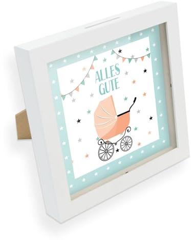itenga Geldgeschenk I Spardose I Kinderwagen Geburt I Gutschein I Bilderrahmen zum Befüllen I Geschenkverpackung I inkl. Einleger und Mini-Briefumschlag zum Dekorieren