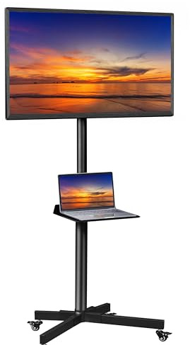 costoffs Rolling TV Cart Height Tilt Adjustable for 23-60 Inch TVs, Black