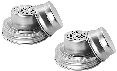 YYANGZ Shaker Lids, 2pcs Stainless Steel Mason Jar Mix Spices, Dredge Flour, Sugar & More (Silicone Seals, Fits Regular Mouth Mason Jars, Not for Wide Mouth)