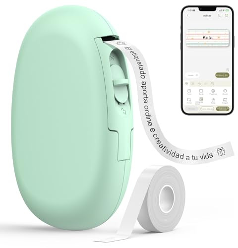 SUPVAN E10 Bluetooth Label Maker Machine with Tape, Continuous Waterproof Label, Versatile App with 35 Fonts and 1k+ Icons, Label Printer for Home, Kitchen, School, Office Organization, Green