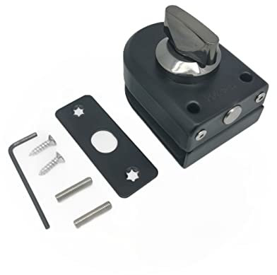 Serratura per porta in vetro senza cornice in acciaio inossidabile 304, blocco a pavimento, chiavistello a terra, serratura di sicurezza, senza fori, adatta per vetro da 10-12mm, finitura nera opaca.