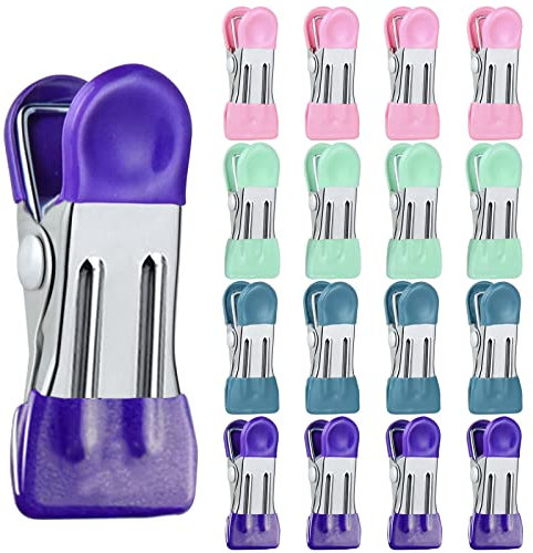 16 Stück Verschlussclips für Beutel, Clips für Tüten, 4 Farbe Verschlussklammern mit Kratzfester Vinylbeschichtung Enden, Küche Tütenclips Klipser für Tüten, Kaffee, Snack, SchüTzen Vor Aromaverlust