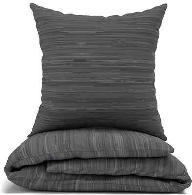 LARAWELL Bettwäsche 135x200 Baumwolle Ganzjahres Bettwäsche-Sets grau getreift Premium