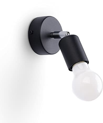 Licht-Erlebnisse Wandlampe Schwarz rund Ø 8 cm klein schwenkbar für E27 Junges Wohnen Retro Wandspot Leselampe Bett Sofa