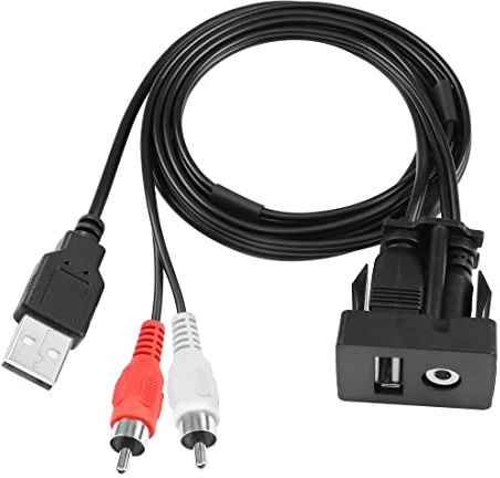 YACSEJAO USB RCA Flush Mount Kabel USB 2.0 Stecker auf Buchse und 2 RCA Stecker auf 3.5mm Buchse AUX Dash Panel Verlängerungskabel für Auto, Boot, Motorrad, 1M