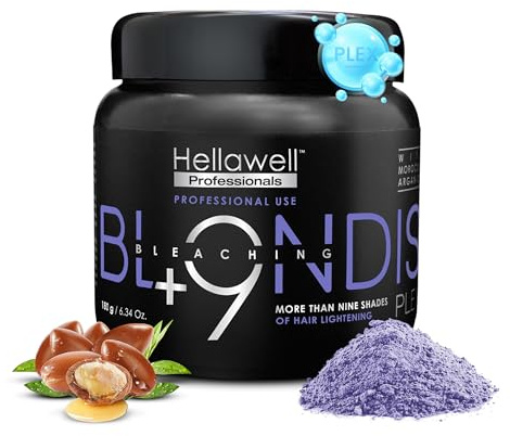 Hellawell Professionals BLONDISH PLEX + 9 Hair Bleaching Powder, Plex Hair Bleach, Highlights, Hair Lightener, Lightens more than 9 Tones, 180gr, 6.34 oz