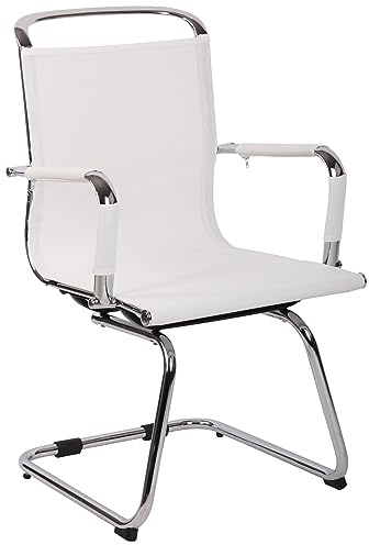 CLP Chaise Cantilever Barnet en Mèche I Chaise De Visiteur avec Pied Luge en Métal I Chaise Oscillante avec Accoudoirs, Couleur:Blanc