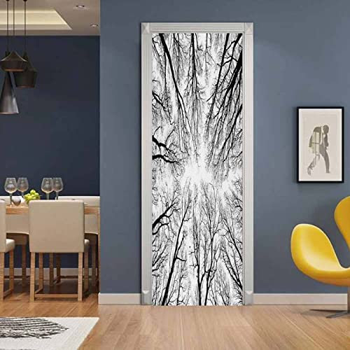 Türfolie Selbstklebend Weißer Schwarzer Baum Türtapete PVC Türposter Tapete Abnehmbar Türaufkleber Abziehen und Aufkleben Klebefolie Möbel Wasserdichte Fototapete Türfolie 90x200cm