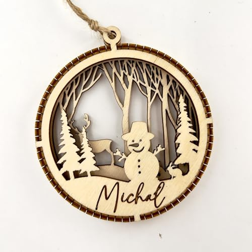 decoresca Personalisierte 3D Weihnachtsbaum-anhänger, 1 Stück, Christbaumanhänger, Weihnachten Deko mit Wunsch Name, Weihnachten Geschenk, Graviert und Geschnitten aus Holz