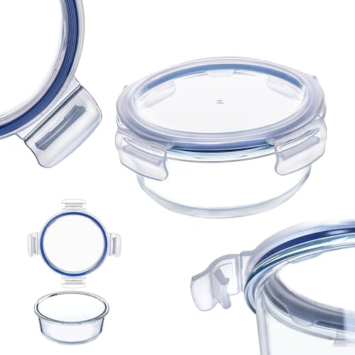 KADAX Glasbehälter mit Deckel, Lebensmittelbehälter, Spülmaschinenfester Lebensmittelbehälter, Verschließbare Frischhaltedose, Aufbewahrungsbehälter (Rund 1300ml)