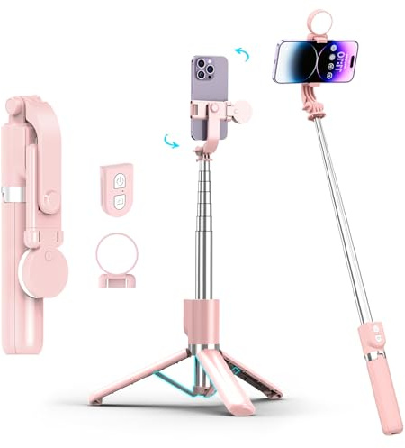 Selfie Stick with Rechargable Remote & Light (1PC), Tripod for iPhone, Cell Phone Stand for Video Recording, Portable Travel Essentials Smartphone Mount Holder, Extendable Vlogging Filming Accessories