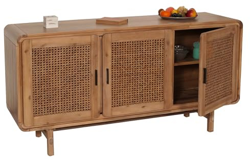 Mendler Sideboard HWC-M47 82x160x45cm Rattan | Schrank, Kommode, Highboard, Anrichte, Staufächer, Akazie, Massiv-Holz, gebeizt 38kg
