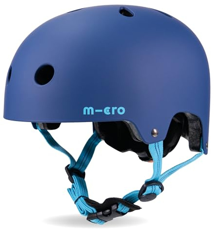 Micro Scooter | Bike/Scooter Deluxe Kids Helmet | Kids Bike Accessories | LED Rear Light | Protective Chin Strap | Inner Padding | Adjustable Strap & Sizing Wheel | Medium (55-58cm) | Matt Navy