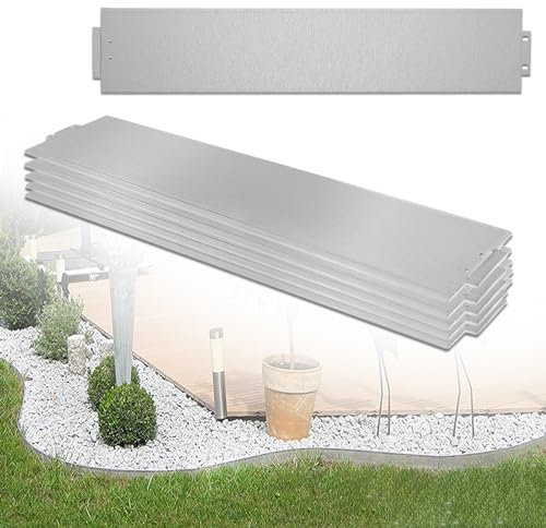 FIVMEN 20M Rasenkante Verzinkt Metall Mähkante Beeteinfassung mit Schnalle Beetumrandung, Flexible Schneidebar Gartenpalisade, Silber (20pcs, 100x15cm)