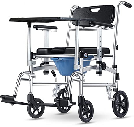CAFIEDR Bequemer Toilettenstuhl, faltbarer Toilettenstuhl mit Rad, gepolsterter Sitz, mobiler Duschstuhl, für Senioren mit Behinderungen (Armlehne B)