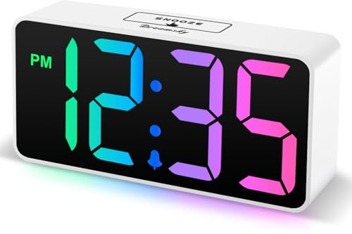 DreamSky Small Digital Alarm Clock for Bederoom, RGB Large Big Numbers Display with Dimmer for Living Room, Electric Bedside Desk Clock with USB Charging Port, Adjustable Volume, USB-C Adapter Powered