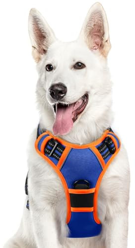Eagloo Hundegeschirr Grosse Hunde, Anti Zug Hundegeschirr mit Reflexstreifen und Kontrolle, Verstellbar und Einstellbar Geschirr Hund Groß, Brustgeschirr für Labrador, Blau & Orange, XL