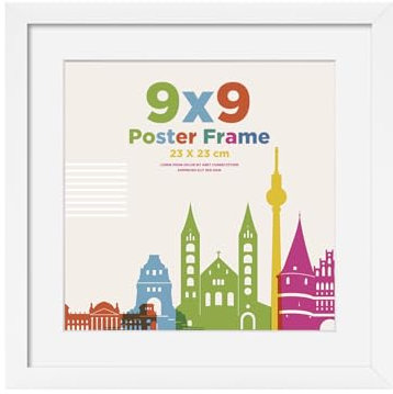 Egofine Cornice portafoto 9 x 9 con montaggio 7 x 7, legno da 23 x 23 cm, con vetro acrilico trasparente per montaggio a tavolo e a parete, perfetto per ritratto, casa, ufficio, bianco