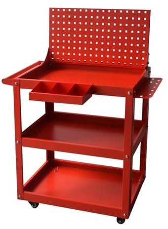 YCOVSFP 3-stufiger Werkzeugwagen Mit Rädern for Mechaniker, Werkzeugaufbewahrungs-Organizer Mit Schraubendreherhalter, Stecktafel for Zuhause, Garage, Lager, Werkstatt, Reparaturwerkstatt(Red)