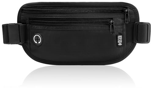 GlasFlength Marsupio da Viaggio con Blocco RFID, Cintura Portasoldi Antifurto per Uomo Donna Regolabile Sottile Borsa Sportiva per Passaporto Carte Contanti Impermeabile Cintura per Soldi (Nero)