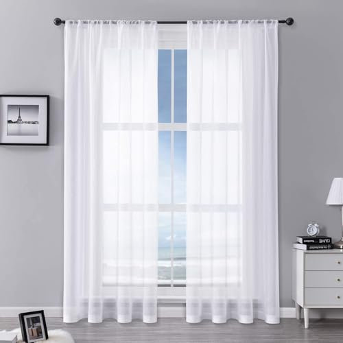 MRTREES White Net Curtains for Windows, Voile Curtains with Rod Pocket, Soft and Lightweight for Bedroom Living Room, 2 Panels 142x206 CM 56x81 Inch White