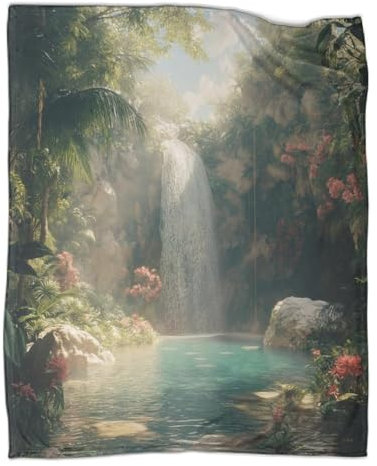 Oase der Seele Kuscheldecke 70x80inch(180x200cm),weich & Warm,extra Flauschig Als Sofadecke Wasserfall Wohndecke Yogadecke Tagesdecke,Plüsch Sofaüberwurf