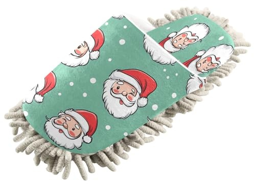 Lyeorm Santa Claus Microfiber Cleaning Slippers Washable Floor Mop Slippers Men and Women House Dusting Slippers - L