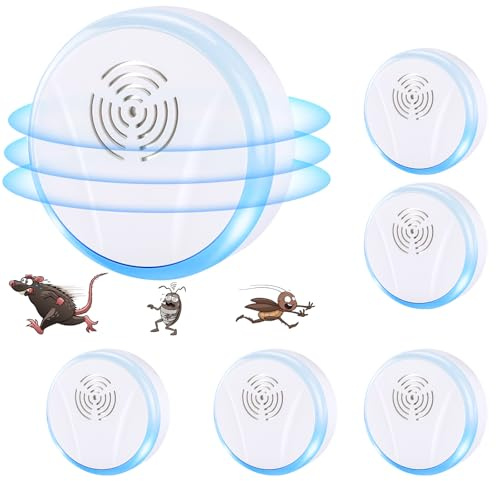Ultraschall Schadlingsbekampf, Ultraschall Gegen Mäuse 6 Stück, Ultraschall Schädlingsbekämpfer Plug-In, Mückenstecker für Kakerlaken, Mäuse, Fliegen, Mücken, Spinnen,Harmlos Haustiere