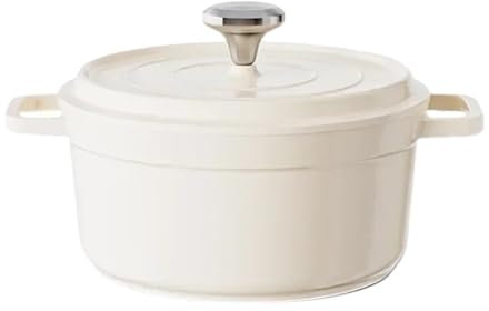 BOJHGO Cocotte Pentola in Smalto ceramico con Coperchio Casseruola Antiaderente for Raccogliere la conservazione del Calore energetico(White 24CM)