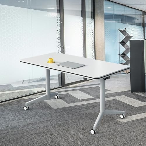 Junpllvic Mesa de Conferencia Plegable con Ruedas para 2 a 10 Personas, Color Blanco, Rectangular, Grande, para reuniones y seminarios (1, 120 cm de Largo x 59 cm de Ancho x 75 cm de Alto)