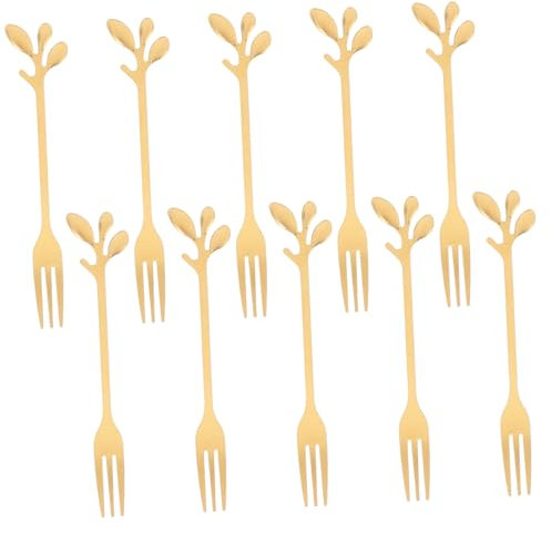 PRETYZOOM 10pièces Lot De Fourchettes Mini Dorées Acier Inoxydable Avec Manche Pour Café Thé Apéritifs Dégustations Fêtes Charcuterie Cocktails