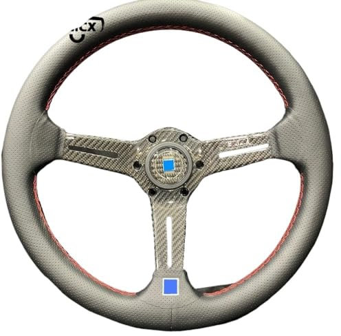 Volante Sportivo Auto,Volante a Calice Volante sportivo universale in pelle for auto in fibra di carbonio da 14 pollici e 350 mm(Size-2)