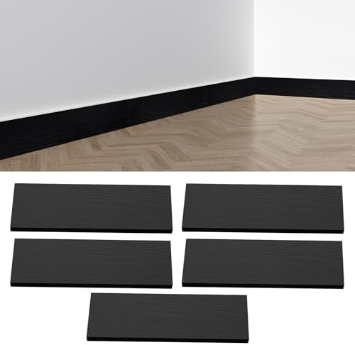 5 Pezzi di Battuta in PVC, Listelli Laminati, Battuta Moderna Impermeabile, Battuta Autoadesiva Rinforzata, Adesivo da Parete - Dimensioni: 45 x 12 x 1 cm, Battuta in PVC Decorativa (Nero)