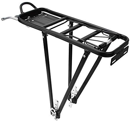 Saluaqui Aluminum Alloy Adjustable Bike Rear Rack for Disc and V Brake Mount - Universal Carrier for 24, 26, 28in Wheels - 35kg Load Capacity