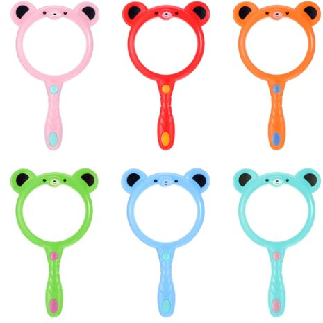 Lnngub 6 Pcs Magnifying Glass for Kids,5X Plastic Colorful Kids Magnifying Glass Hand Lens Mini Magnifier Glasses for Reading Science Class Outdoor Observation,6 Colors