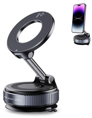 Homirty Supporto magnetico per telefono da auto, con ventosa regolabile a 360°, pieghevole, magnetico per Android, supporto per telefono per cruscotto, specchio (Nero)
