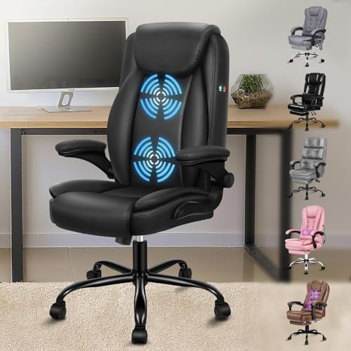 ALFORDSON Chefsessel ergonomischer Massage Bürostuhl, Schreibtischstuhl Wippfunktion 90°-135°, hoher Rückenlehne PC-Stuhl belastbar 150 kg, 360° Drehstuhl höhenverstellbarer, Schwarz