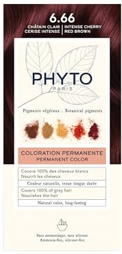 Phyto Paris – Coloración Capilar Permanente 6.66 – Color Rojo Cereza Vibrante, Intenso y Luminoso – Tinte Sin Amoníaco Enriquecida en Pigmentos Botánicos – Kit Completo de Uso Único