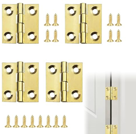 4Pcs Brass Small Hinges Small Hinges for Wooden Boxes | Mini Hinge With Screws Brass Cupboard Hinge For Wood Cabinet Wardrobes Drawers