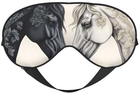 Augenmaske zum Schlafen, schwarz-weißes Pferd Schlafmaske mit verstellbarem Riemen
