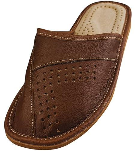 APREGGIO Chaussons Homme Cuir Fait Main – Pantoufles d’Été Confortables à Bout Fermé - 40/46 EU