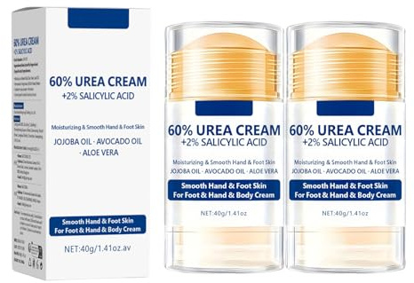 Urea Creme 60 Prozent Fußcreme Stick - 2PCS 40g Hornhautentferner Creme Fußpflegecreme - Handcreme, Bodylotion mit Säure, Aloe Vera, für rissige Fersen und trockene Haut, Feuchtigkeit (2)